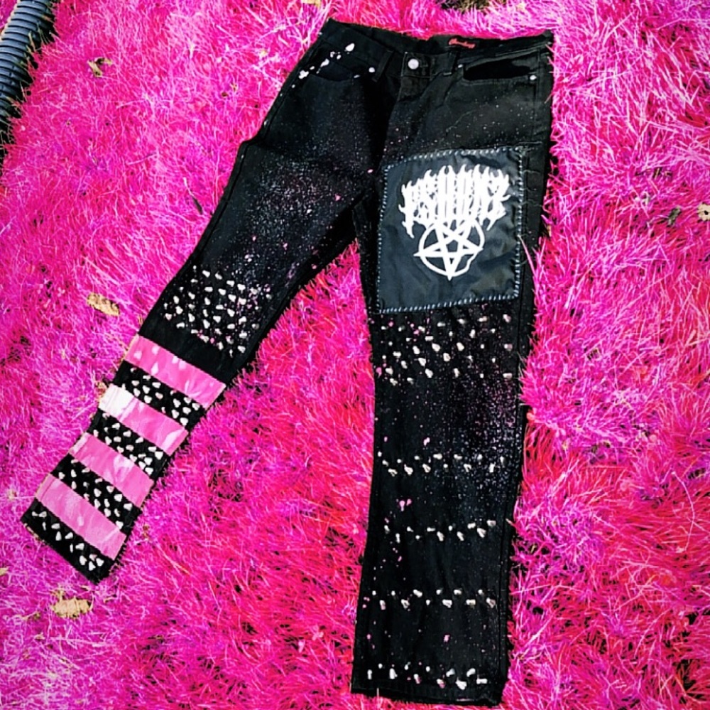 SOLD !!!HAND MADE EMBELLISHED SPIKED PANTS 36 x 30